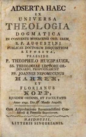 Adserta ex universa theologia dogmatica
