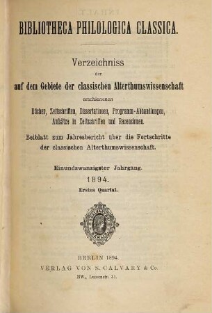 Jahresbericht über die Fortschritte der klassischen Altertumswissenschaft, 82. 1894