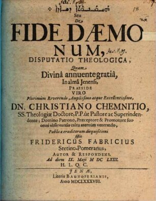 Haimānutā de-šēdē seu De fide daemonum, disputatio theologica