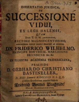 Dissertatio Iuridica De Successione Vidui, Ex Lege Halensi