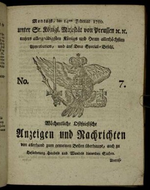 No. 7. Montags, den 14ten Februar 1780.