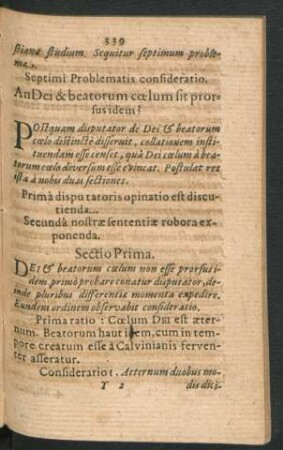 Septimi Problematis confideratio. An Dei & beatorum coelum sit prorfus idem?