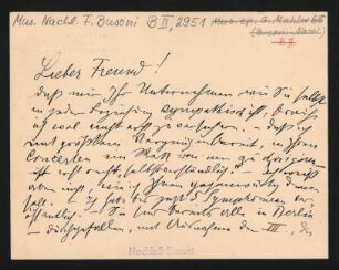 Briefkarte an Ferruccio Busoni : 13.09.1906