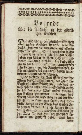 Vorrede über die Andacht zu der göttlichen Kindheit.