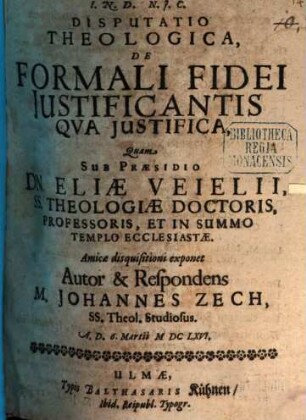 Disp. theol. de formali fidei iustificantis qua iustifica