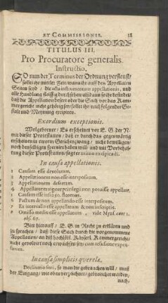 Titulus III. Pro Procuratore generalis Instructio