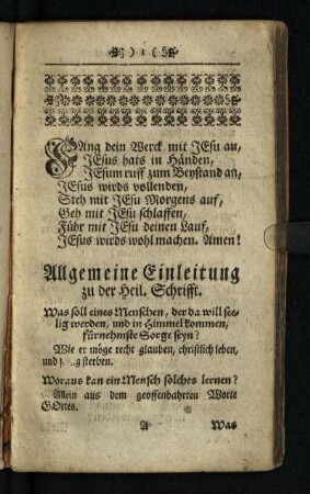 Allgemeine Einleitung zu der Heil. Schrifft