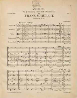 Franz Schuberts Werke, 4. Serie 4, Quintett für Streichinstrumente. - Partitur u. Stimmen. - 1892. - 44 S. + 4 St.