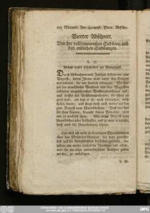 Vierter Abschnitt. Von der vollkommensten Substanz und den endlichen Substanzen.