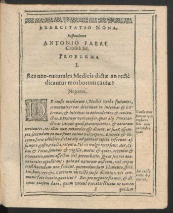 Exercitatio Nona. Respondente Antonio Fabri