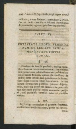 Caput VI. De Potestate Legum Ferendarum Et Legibus Fundamentalibus Populi Romani