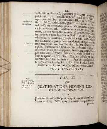 Cap. XI. De Justificatione Hominis Peccatoris Coram Deo. - Cap. XIV. De Ecclesia.