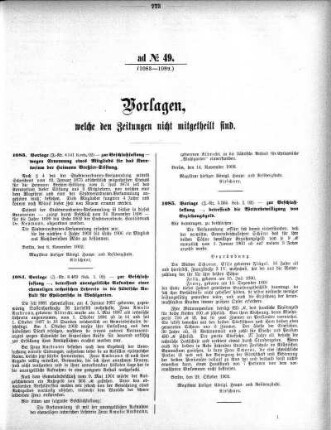 Anlage: ad No. 49(1083-1089), Vorlagen, welche den Zeitungen nicht mitgetheilt sind