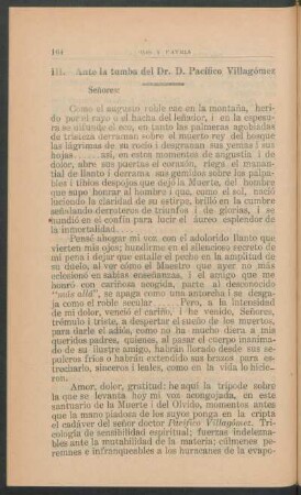 III. - Ante la tumba del Dr. D. Pacífico Villagómez