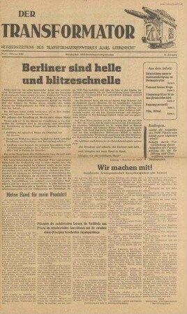 TRO-Betriebszeitung 'Der Transformator'; Nr. 6/1960 (Februar 1960)