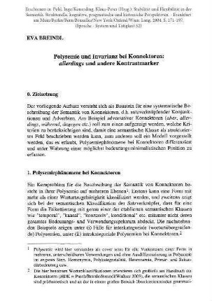 Polysemie und Invarianz bei Konnektoren: allerdings und andere Kontrastmarker