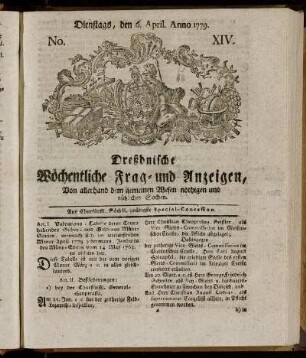 Dienstags, den 6. April. Anno. 1779. No. XIV. - Dienstags, den 25. Maii, Anno. 1779. No. XXI.
