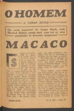 O homem macaco : Um conto magistral de Conan Doyle, onde Sherlock Holmes revela mais uma vez as suas qualidades de detective insuperavel. [Novella completa]