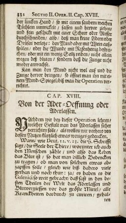 Cap. XVIII. Von der Ader-Oeffnung oder Aderlassen.