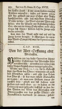 Cap. XVIII. Von der Ader-Oeffnung oder Aderlassen.