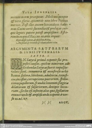 Argumenta Satyrarum D. Junii Juvenalis