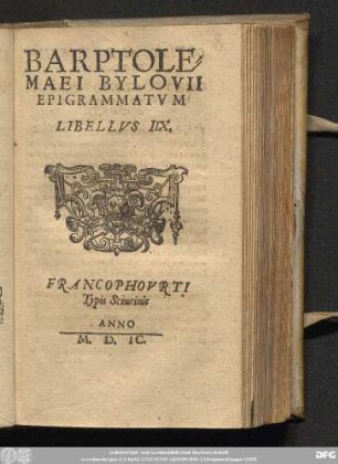 BARPTOLE=||MAEI BYLOVII || EPIGRAMMATVM || LIBELLVS IIX.