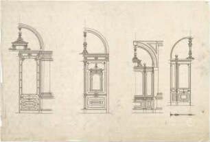 Littmann, Max; Archiv Littmann, Mappe 9, Gitter, Türen, Fenster (Schlosserarbeiten) - Türen (Teilgrundriss, Teilansichten)