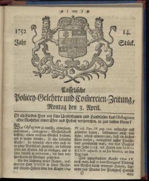 14. Stueck, Montag den 3. April 1752
