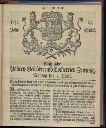 14. Stueck, Montag den 3. April 1752