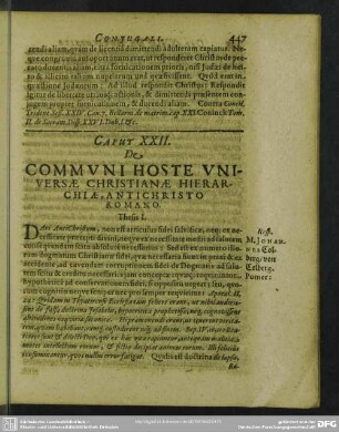 Caput XXII. De Communi Hoste Universae Christianae Hierarchiae, Antichristo Romano