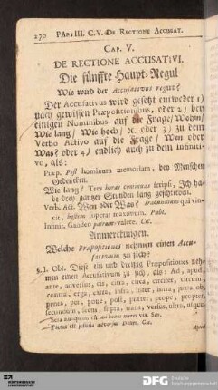 Cap. V. De Rectione Accusativi. Die fuenffte Haupt-Regul