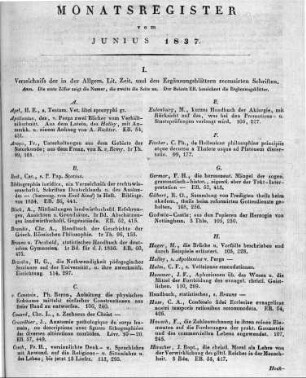 Monatsregister vom Juni 1837