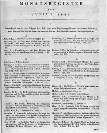 Monatsregister vom Juni 1837