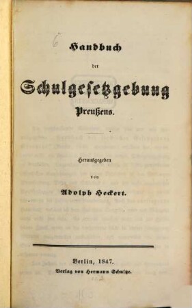 Handbuch der Schulgesetzgebung Preußens