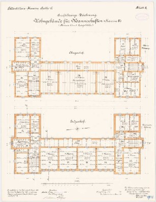 Feldartilleriekaserne, Halle/Saale: Wohnbau für Mannschaften - Kasernen III, VI und V: Grundriss Erdgeschoss, 1. Obergeschoss 1:100