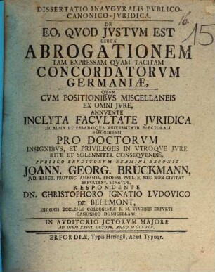 Diss. inaug. publ. canon. iur. de eo quod iustum est circa abrogationem tam expressam quam tacitam concordatorum Germaniae