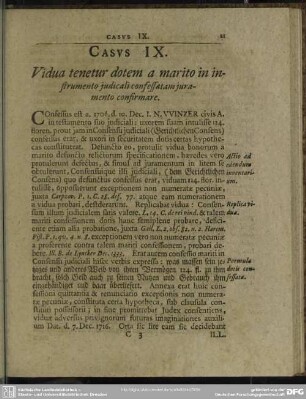 Casus IX. Vidua tenetur dotem a marito in instrumento iudicali confessatam iuramento confirmare