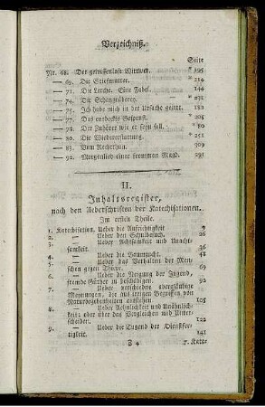 II. Inhaltsregister, nach den Ueberschriften der Katechisationen.