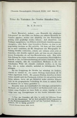 Ueber die Varietäten des Carabus Scheidleri Fabr.