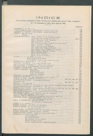 Índice [del] 3er. Volumen de la Edición Semanal de "Cuba y América" : De 1°. de Diciembre de 1902 á 30 de Abril de 1903.