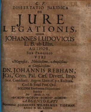 Dissertatio Juridica De Jura Legationis