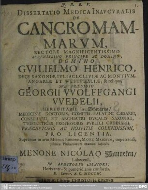 Dissertatio Medica Inauguralis De Cancro Mammarum