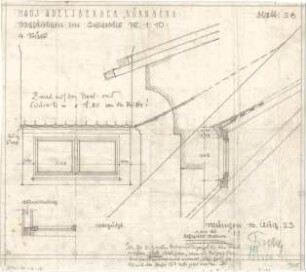 Fischer, Theodor; Nürnberg; Haus Adelsberger - Gebälk (Schnitt); Fenster (Teilansicht, Detail)
