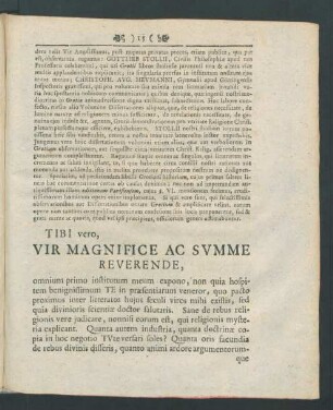 Tibi vero, Vir Magnifice Ac Summe Reverende, ...