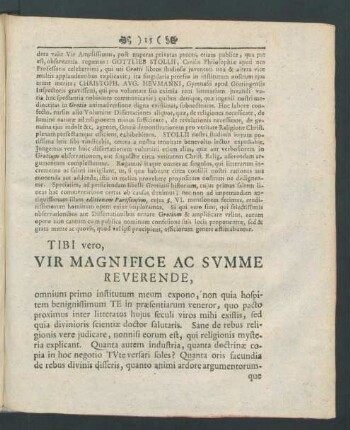 Tibi vero, Vir Magnifice Ac Summe Reverende, ...