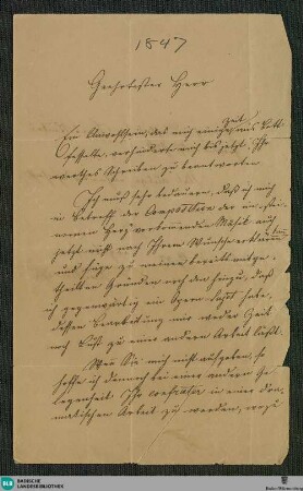 Brief von Vinzenz Lachner an Herrn Gerstel vom 10.01.1847 - K 2917, 2