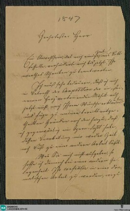 Brief von Vinzenz Lachner an Herrn Gerstel vom 10.01.1847 - K 2917, 2