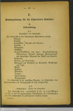 Seminarordnung für die Lehrerinnen-Seminare