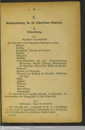 Seminarordnung für die Lehrerinnen-Seminare