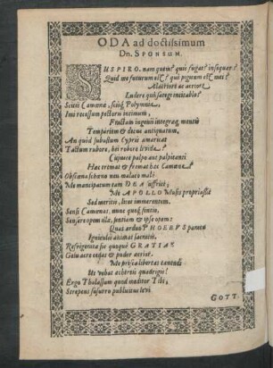 Oda ad doctissimum Dn. Sponsum.